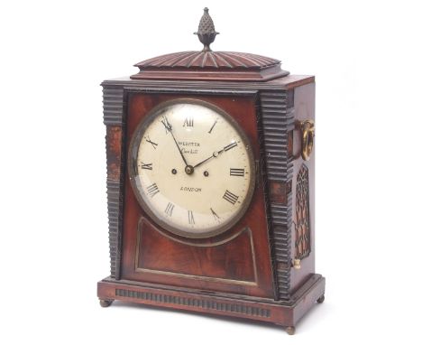 Early 19th century mahogany and brass inlaid "Egyptian Revival" bracket clock, Webster - Cornhill, London, the case with ogee