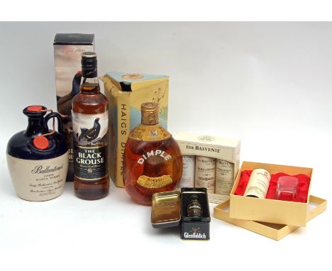 Dimple Haig (boxed) The Black Grousew 70cl, boxed, Ballantynes Finest Scotch Whisky in stoneware pot with wax seals, The Edra