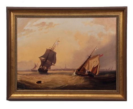 ATTRIBUTED TO WILLIAM ADOLPHUS KNELL (19TH CENTURY) Seascape with shipping oil on canvas 45 x 60cms 