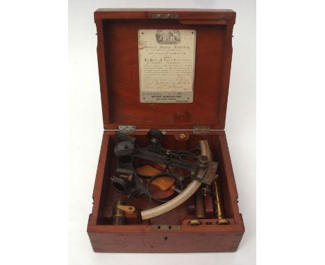 Early 20th century mahogany cased marine sextant, J Coombes - Opticians &amp; Instrument maker, Devonport, of typical form wi