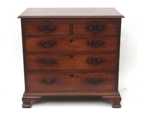 George III period mahogany bachelor's chest with brushing slide over two short and three full width cock-beaded drawers on og