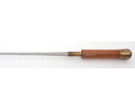 Late 19th century gilt brass mounted malacca sword-stick with domed pommel and fitted with a tapering diamond section blade s