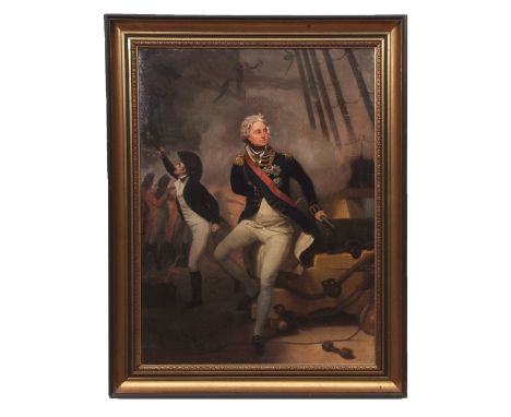 ENGLISH SCHOOL (19TH CENTURY) Portrait of Horatio Nelson by a cannon oil on canvas 60 x 45cms 