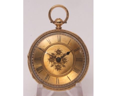 Last quarter of 19th century English 18ct open face fob watch, 69369, frosted and gilt movement with mono-metallic balance an