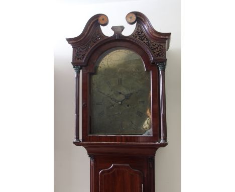 Mid-19th century mahogany and cross-banded 8-day longcase clock, David Hill - Kippen, the hood with swan neck pediment and in