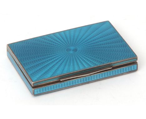 Early 20th century Austrian silver gilt and guilloche enamelled card case of hinged rectangular form with sunburst engine tur