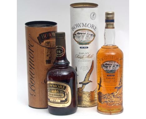 Bowmore Surf Single Malt Scotch, 1ltr, 43% vol and Bowmore Single Malt 12yo, both 1ltr in tubes 