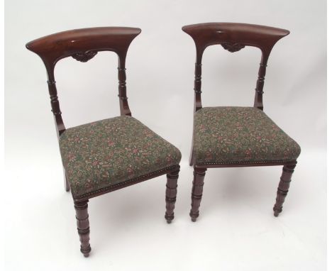 Set of six early 19th century mahogany bar back dining chairs, the open backs with moulded supports over upholstered seats an