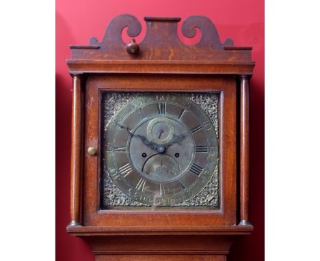 Late 18th century oak cased 8-day longcase clock, George Payne - Ludlow, the later oak case with overhanging cornice and shap