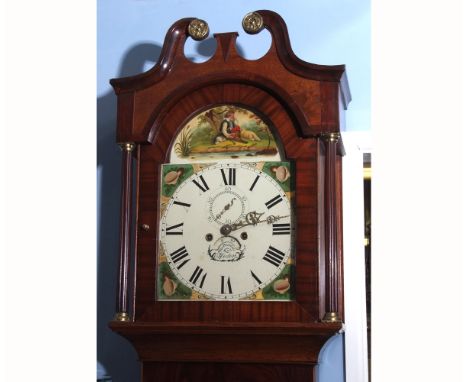 Mid-19th century oak and mahogany cross-banded 8-day longcase clock, Tho Poundall - Hedon, the hood with swan neck pediment o