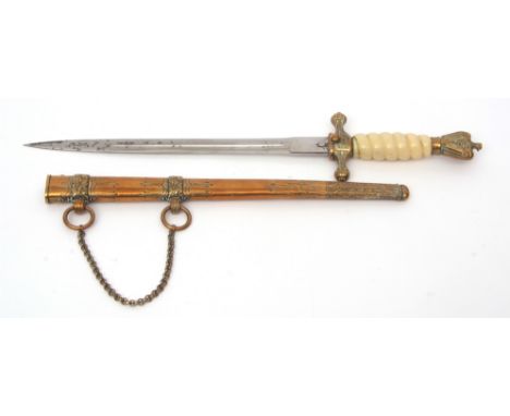 Mid-20th century German second model Naval dagger, unsigned, the twin fullered and double edged blade (some all over light pi