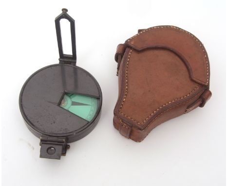 Late 19th/early 20th century folding prismatic compass, Major Hutchinson's Improved, A &amp; N CSL, the patinated drum shaped