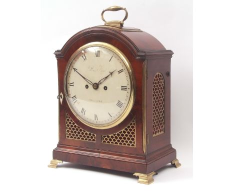 Late 18th century mahogany single pad top bracket clock, William Reed - Chelmsford, the arched case with single pad top and c