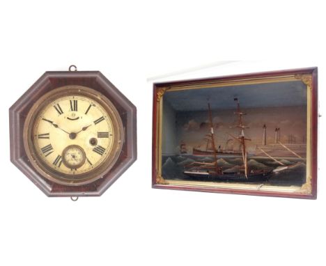 Late 19th century walnut cased American wall timepiece, Seth Thomas, the octagonal moulded surround to a spun brass bezel enc