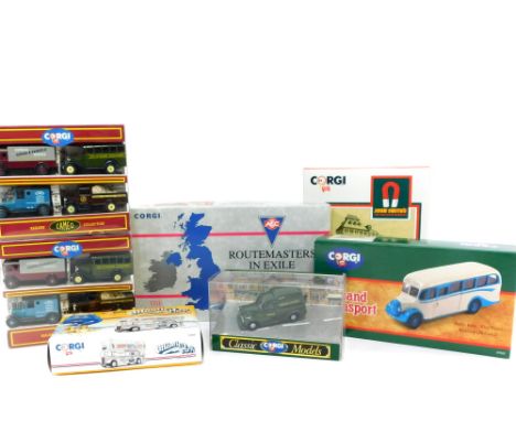 A Corgi die cast Routemasters In Exile Set, The North., John Smith's AEC Tanker and Thorneycroft Beer Truck., Scilly Isles Vi
