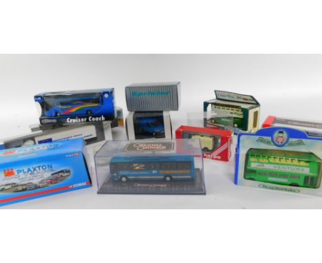 Corgi Herpa Kangoo and other die cast lorries, buses and cars, boxed. (a quantity)