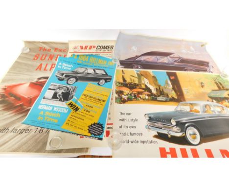 Four Hillman posters, comprising Minx de luxe saloon, The car with a style of its own and a famous world-wide reputation, ref