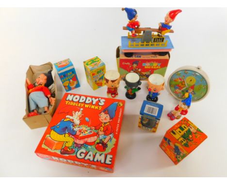 A collection of Noddy toys and collectibles, to include Smiths Noddy alarm clock.,  Linda Noddy and Big Ears Pull Along See-S