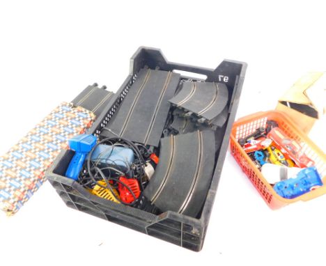 Scalextric, to include cars, car parts, track, controllers, and a mains unit. (a quantity)