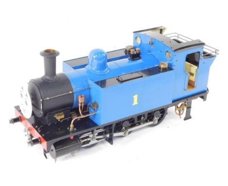 A scratch built 3 1/2 gauge Thomas The Tank Engine, 0-6-0ST, blue livery, No 1, Isle of Sodor Railway, with bespoke carry cas