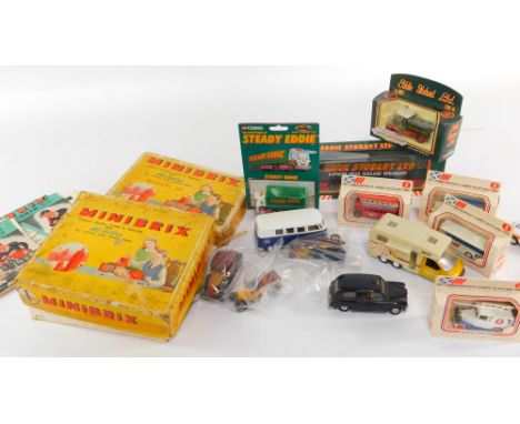 A Minibrix Accessory Set, Complete Building System in Miniature, and plans, together with Lledo, Corgi and other die cast veh