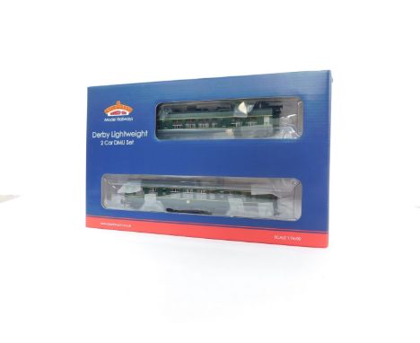 A Bachmann Branch Line OO gauge Derby Lightweight two car DMU set, BR green with yellow warning panel, DCC, 32-515, boxed.