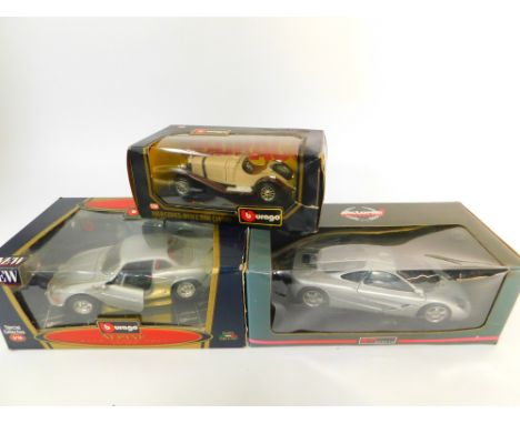 A Burago die cast model of an Alpine A110 1600S 1971, scale 1:16, Special Collection, a Burago Mercedes Benz SSK (1928), scal