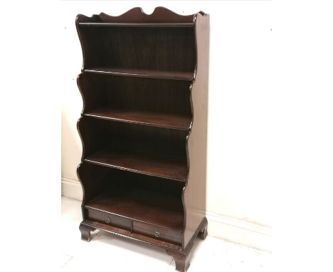 Waterfall bookcase with 2 drawers to the base on bracket feet - 76cm x 26cm x 148cm