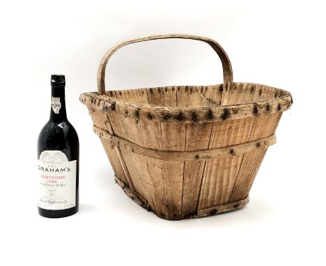 Unusual antique continental trug/basket 32cm high x 56cm long x 38cm wide - has signs of old worm and small losses