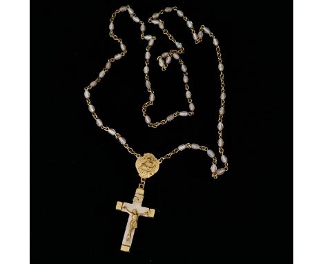 Antique saphiret bead rosary with gilt metal crucifix - 68cm long
