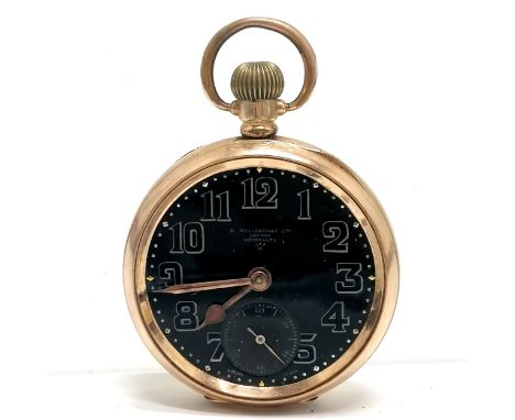 H Williamson (London) Admiralty dennison cased 10ct gold plated pocket watch - 48mm &amp; 100g total weight - has some wear &