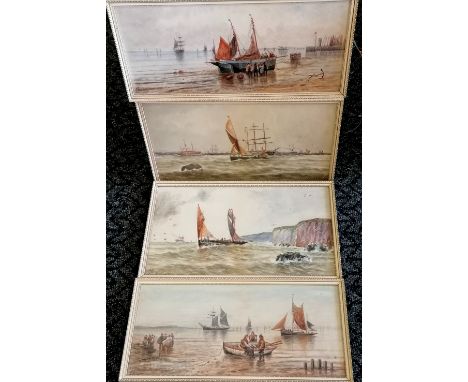E Adams signed lot of 4 x seascape watercolour paintings - largest frame 46.5cm x 27.5cm