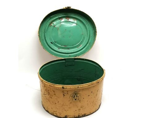 Antique metal hat tin with painted finish 40cm x 35cm x 28cm high