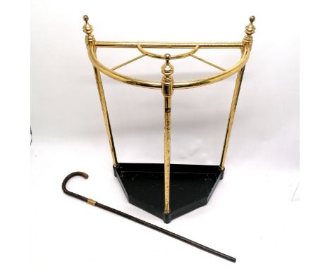 Brass &amp; cast iron stick stand - 57cm x 40cm x 20cm deep t/w antique walking stick
