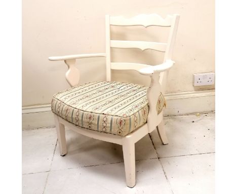 Mid century white painted easychair with loose seat cushion - 68cm x 49cm x 76cm