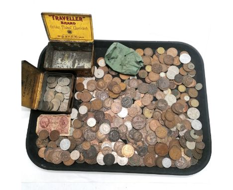 Qty of world coins inc 1853 USA 1c, 1927 Canada confederation medallion etc