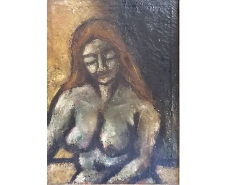 Unsigned oil on canvas painting of a nude female dated 1970 with signature on reverse &amp; John Christoforou written at top 