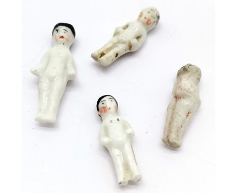4 x antique frozen charlotte bisque dolls - largest 3cm