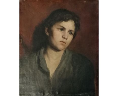 Portrait oil on canvas of a boy indistinctly signed - frame 56cm x&nbsp; 38cm &amp; has small hole to canvas as per photo