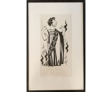 Robert Stewart Sherriffs (1906-60) pen and ink caricature of Peter Ustinov as Nero in 'Quo Vadis' - frame 48cm x 31cm
