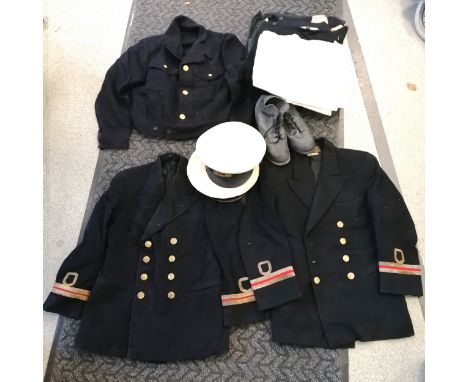 WWII naval medical officer uniforms (inc 1945 dated battle blouse - size No 3) in a brown suitcase ~ signs of moth