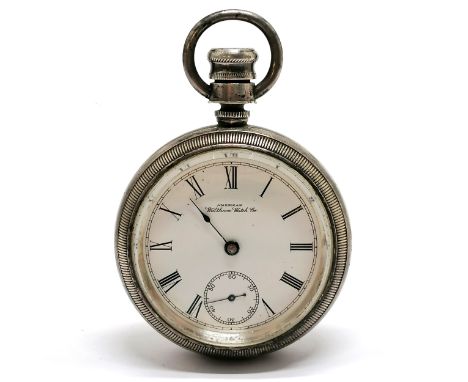 William Ellery Waltham mechanical pocket watch in oversized deep case (55mm diameter) patented 1879 &amp; case #2389 - runnin