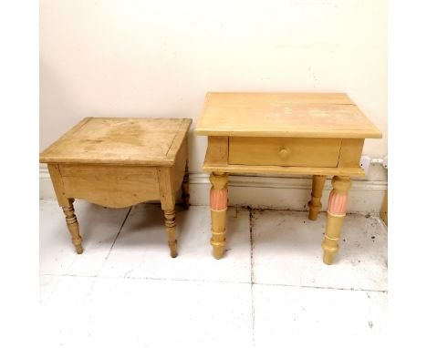 Pine commode T/W a small side table with drawer - 60cm x 44cm x 60cm