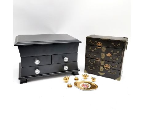 Contemporary black jewellery box with 3 drawers &amp; hinged lidded compartment - 33cm x 22cm x 21cm high t/w Chinese lacquer