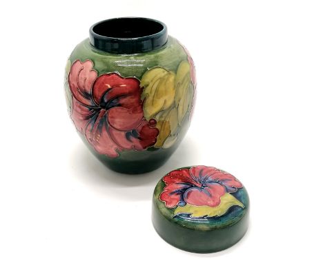 Walter Moorcroft hibiscus pattern lidded ginger jar - 21cm high with no obvious damage