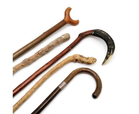 5 walking sticks silver mounted stick 87cm long longest 143cm long