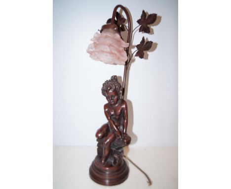 Bronzed single branched table lamp. Height 56cm