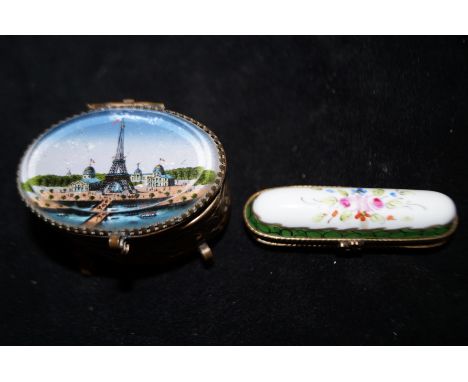 19th Century Box depicting the Eiffel Tower together with Limoges enamel box