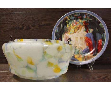 COLOURED GLASS LIGHT FITTING AND A GOEBEL COLLECTOR'S CHARGER (2) 