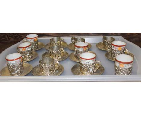 CHINESE PEWTER COFFEE SET 
seven without cups and one without cup and saucers